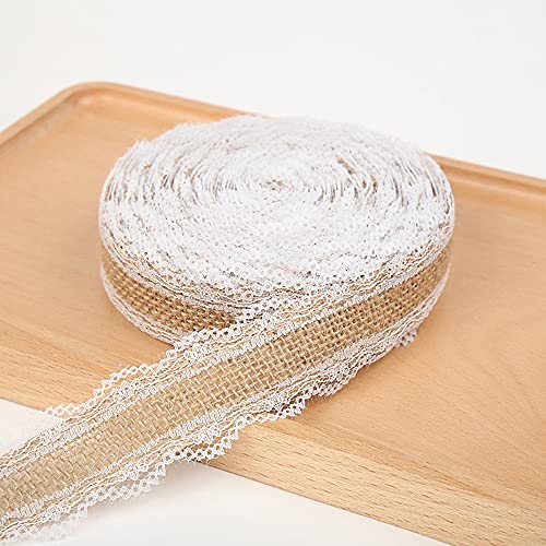 Juteband mit Spitze,Natürliche Jute Bänder Spitzenband Spitzenbordüre Sackleinen Spitze Dekoband Geschenkband Spitzenborte für DIY Basteln Hochzeit Weihnachten Party Geschenke Deko,#3 2.5cm X 10M von Duories