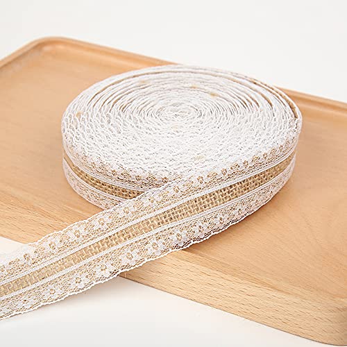 Juteband mit Spitze,Natürliche Jute Bänder Spitzenband Spitzenbordüre Sackleinen Spitze Dekoband Geschenkband Spitzenborte für DIY Basteln Hochzeit Weihnachten Party Geschenke Deko,#6 2.5cm X 10M von Duories