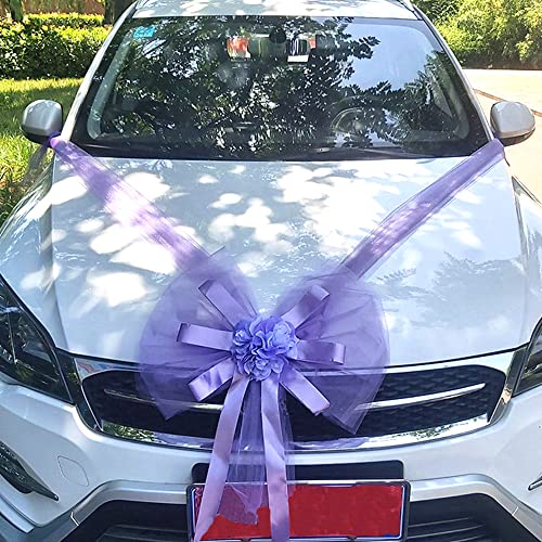 Organza Autoschmuck Braut Paar Hochzeit Autoschleife Große Car Bow Tüll Schleife Riesenschleife Dekoschleife für Auto Dekor Hochzeit New Houses Party Feier Valentinstag Brautwagen Deko,Lila A von Duories