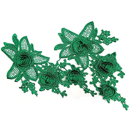 Spitzenstickerei,Dreidimensionale Stickerei,Aushöhlen DIY Spitze Accessoires Applikation Schwimmende Blumen,Stickerei Spitze Applikation Nähen Blume Stoff Kragen Patch,für DIY-Dekoration,Grün von Duories