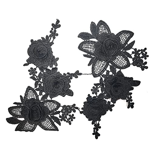 Spitzenstickerei,Dreidimensionale Stickerei,Aushöhlen DIY Spitze Accessoires Applikation Schwimmende Blumen,Stickerei Spitze Applikation Nähen Blume Stoff Kragen Patch,für DIY-Dekoration,Schwarz von Duories