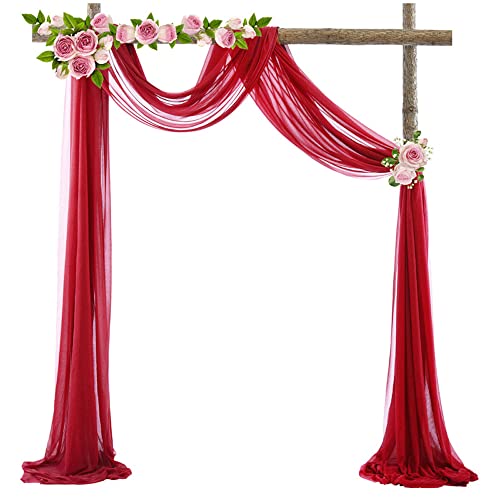 Tüll Fotovorhang Hintergrund Vorhäng,Hochzeitsbogen Deko Tüllstoff Hochzeit Bogenvorhäng Freihandbogen Querbehang Deko Gardinen Vorhang für Babyparty Party Hochzeit Torbogen Zeremonie,70*550cm Rot A von Duories