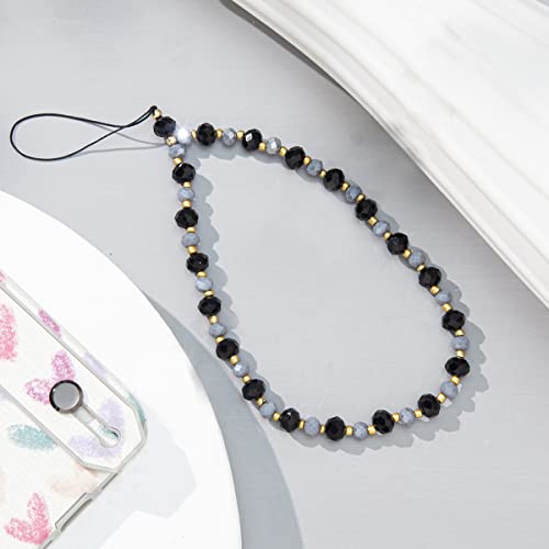 Universal Bead Telefonkette Telefongurte Handykette,Mischfarben Kristall Perlen Telefon Lanyard Handschlaufe Handgelenkschlaufe Kette Handyanhänger Taschenanhänger Schlüsselanhänger für Frauen,Schwarz von Duories