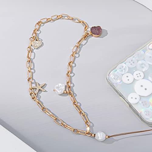 Universale Handykette Handgelenkschlaufe Kette,Gold Kette Perlen Anhänger Mobile Umhängeband Telefongurte Telefonkette Handyanhänger Schlüsselanhänger Taschenanhänger für Damen Mädchen Frauen,Anhänger von Duories