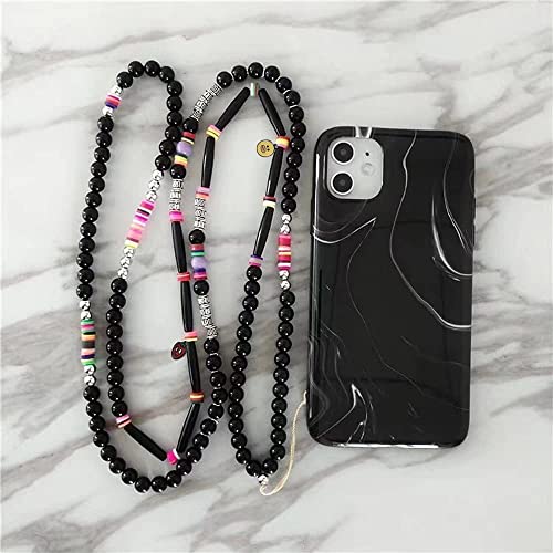 Universale Handykette Umhängeband Lanyard,Böhmische Bunt Perlenkette Handy Halsband Schlüsselband mit Quasten,Telefon Anhänger Hängende Schnur Handy Schmuck Mobile Phone Chain für Frauen Damen,Schwarz von Duories