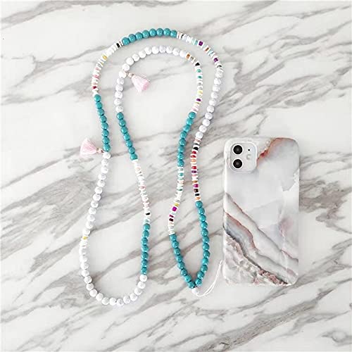 Universale Handykette Umhängeband Lanyard,Böhmische Bunte Perlenkette Handy Halsband Schlüsselband mit Quasten,Telefon Anhänger Hängende Schnur Handy Schmuck Mobile Phone Chain für Frauen Damen,Weiß von Duories