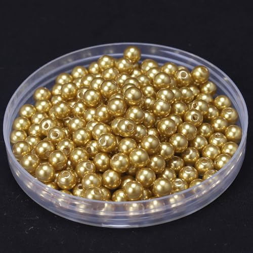 ca.1500 STK 5mm Runde Perlen zum Basteln, Kunststoffperlen Bunte Bastelperlen Perlen,Perlen zum Auffädeln für DIY Schmuck Zubehör, Streudeko Deko Perlen für Hochzeit Taufe Party Tischdeko,Hellgold von Duories