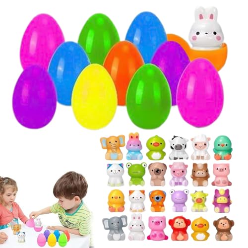 Duqulle 24pcs Vorgefüllte Ostereier Mit Tierkribisspielzeug, Farbenfrohe Langsam Aufsteigende Osterzidgetspielzeug, Gefüllte Ostereier Für Kinder Im Klassenzimmer, Osterkorbfüller, Eiersuchespiel von Duqulle