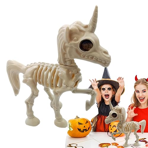 Duqulle Einhorn-Skelett-Halloween-Dekoration | 2023 Neue Deko-Skelett-Einhorn-Skulptur | Einhorn-Skelett Halloween Deko Requisite | Realistische Tierschädel-Skelett-Dekoration für Zuhause von Duqulle