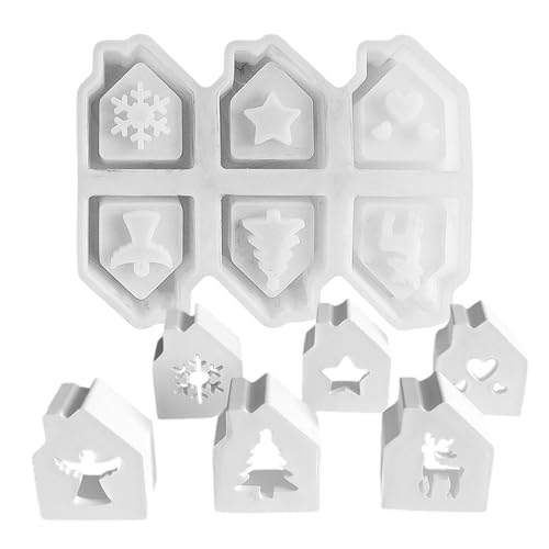 Weihnachtshausförmige Kerzenform, Set mit 6 Hauskerzenformen aus Silikon, 3D-Hausform-Silikon-Kerzenformen für Bastelarbeiten, Dekoration, Ornamente von Duqulle