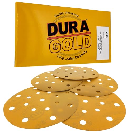 Dura-Gold Premium Goldschleifscheiben, Körnung 500, 17-Loch-Muster, staubfreies Klett-Schleifpapier für DA-Schleifer, Aluminiumoxid-Schleifmittel, Sand, Automobilfarbe, Holzbearbeitung, Holz, 15,2 cm, von Dura-Gold