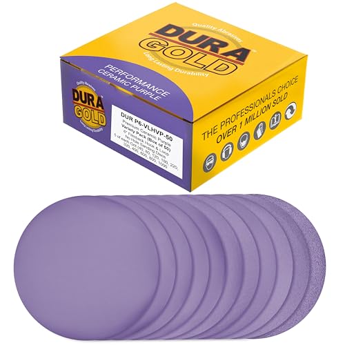 Dura-Gold Premium Keramik-Schleifscheiben, 15,2 cm, Violett, 50 Scheiben, Körnung 60, 80, 120, 180, 220, 320, 400, 600, 800, 1000, Klett-Schleifpapier, DA & Exzenterschleifer, automatische Lackierung von Dura-Gold