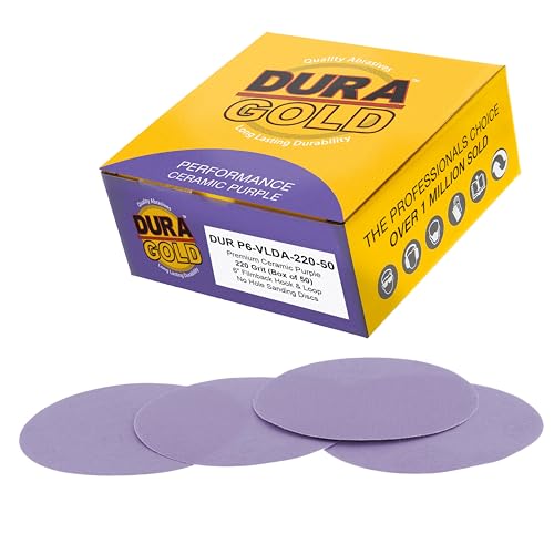 Dura-Gold Premium Keramik-Schleifscheiben mit 220er-Körnung, 15,2 cm, Violett, 50 Stück – Klett-Schleifpapier für DA & Exzenterschleifer – schnelles scharfes Schleifmittel, Sand-Autolack, Holz, von Dura-Gold