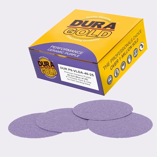 Dura-Gold Premium Keramik-Schleifscheiben mit 40er-Körnung, 15,2 cm, Violett, 25 Stück – Klett-Schleifpapier für DA & Exzenterschleifer – schnelles scharfes Schleifmittel, Sand-Autolack, Holz, von Dura-Gold