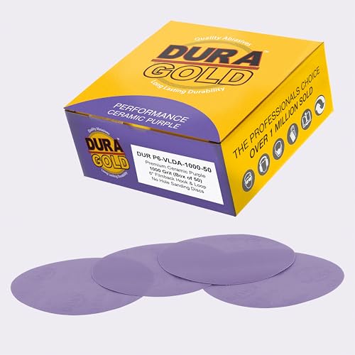 Dura-Gold Premium Schleifscheiben aus Keramik, Körnung 1000, 15,2 cm, Violett, 50 Stück, Klett-Rückseite, Schleifpapier für DA und Exzenterschleifer, Auto-Detail-Farbschleifen, Autolack, Sandholz, von Dura-Gold