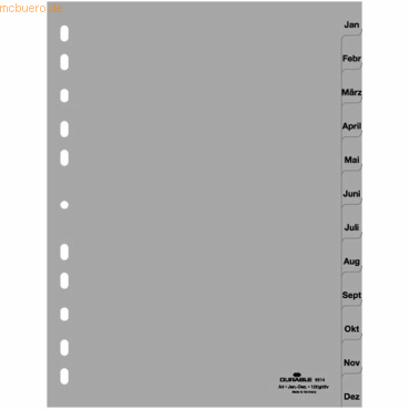 25 x Durable Register A4 Jan.-Dez. PP grau von Durable