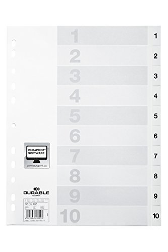 DURABLE Hunke & Jochheim Register, PP, 1 - 10, weiß, DIN A4, 215/230 x 297 mm, 10 Blatt von Durable