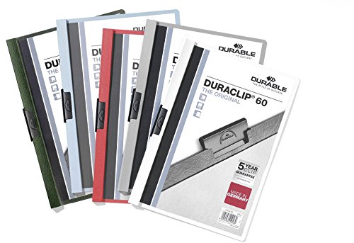 Durable Klemm-Mappe Duraclip Original 60 (für 1-60 Blatt A4), 25 Stück, farbig sortiert, 220900 von Durable