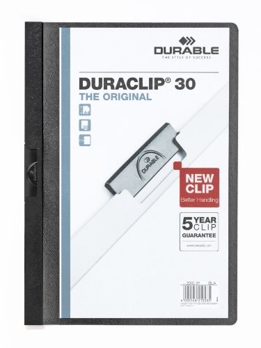 Durable Klemmmappe A4 (Duraclip Original 30, Hartfolie, bis 30 Blatt) 5 Stück, schwarz, 222701 von Durable