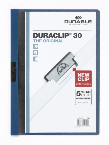 Durable Klemm-Mappe Duraclip (Original 30, Hartfolie, bis 30 Blatt A4, Beutel à 5 Stück) dunkelblau, 222707 von Durable