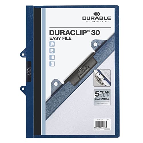 Durable Klemm-Mappe Duraclip 30 Easy File, abheftbar, Hartfolie, bis 30 Blatt A4, dunkelblau, 25er Packung, 222907 von Durable