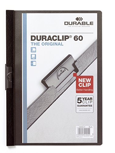 Durable Klemmmappe A4 (Duraclip Original 60, Hartfolie, bis 60 Blatt A4) 5 Stück, schwarz, 223801 von Durable