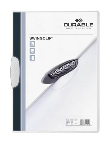 Durable Klemm-Mappe Swingclip aus PP, bis zu 30 Blatt A4, weiß, 25er Packung, 226002 von Durable