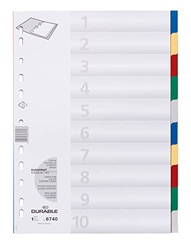 Durable Ordnerregister, aus PP, Tabe blanko/2 x 5-farbig, für A4, 10 Blatt, 25er Packung, 674027 von Durable