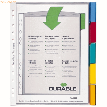 Durable Hüllenregister A4 5-teilig PP transparent von Durable