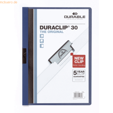 Durable Klemmmappe Duraclip Original 30 bis 30 Blatt A4 dunkelblau von Durable