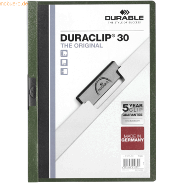 Durable Klemmmappe Duraclip Original 30 bis 30 Blatt A4 dunkelgrün von Durable