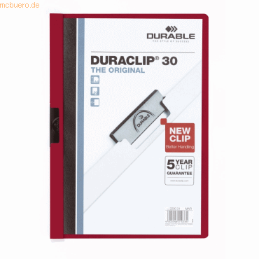 Durable Klemmmappe Duraclip Original 30 bis 30 Blatt A4 dunkelrot von Durable