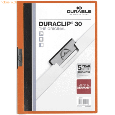 Durable Klemmmappe Duraclip Original 30 bis 30 Blatt A4 orange von Durable