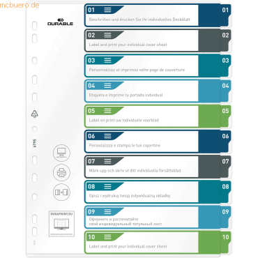 Durable Ordnerregister PP 1-10 farbige Taben beschriftbar A4+ hoch 245 von Durable