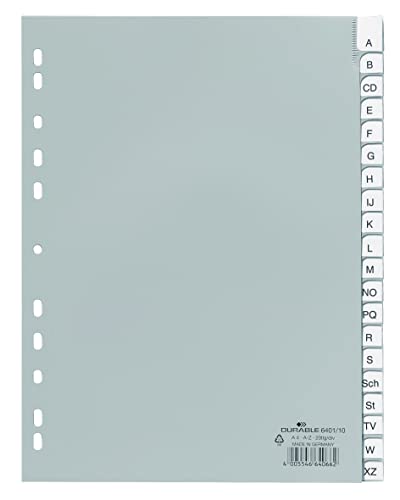 Durable Ordnerregister aus PP (Tabe A - Z, für A4) 20 Blatt grau, 640110 von Durable