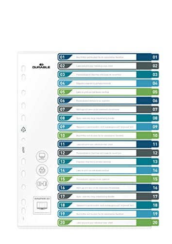 Durable Register 1-20, A4+ hoch, beschriftbares Indexblatt, 100% recycelbar, mehrfarbig, 679727 von Durable