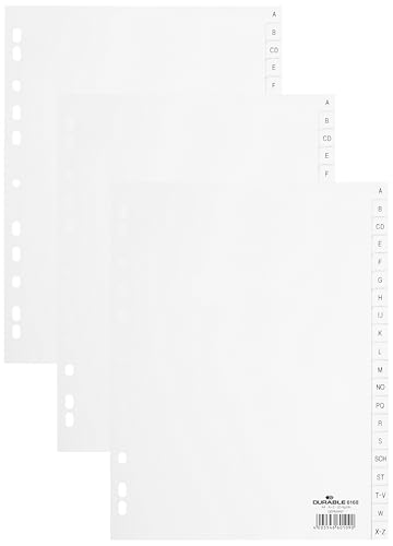 Durable Register A-Z (DIN A4, geprägte Taben, 20tlg., aus PP, volldeckend), weiß, 616802 (Packung mit 3) von Durable