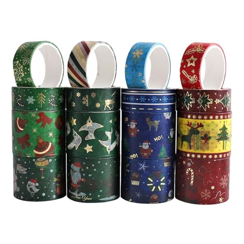 Durdiiy 16 Weihnachten Washi Tape Set, Maskin Tape Multi-Muster Dekoratives Silberfolie Klebeband Bunt Abdeckband Papier Aufkleber für Scrapbook Kunsthandwerk Tape Geschenkverpackung (A-16) von Durdiiy