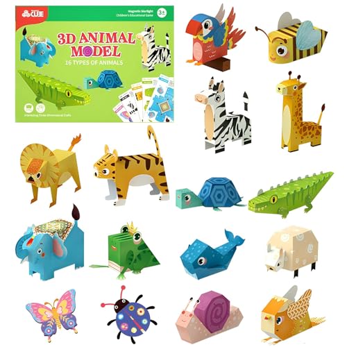 Durdiiy Buntes Origami Papier Kit für Kinder, 15 * 9cm 3D Origami Set für Kinder, Origami Papier mit Bastelanleitung Buch, für DIY Kunst, Geschenk für Anfänger Kinder Jungen Mädchen (Dschungeltiere) von Durdiiy