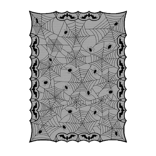 Durdiiy Halloween Tischdecke 160 x 120 cm Grau Schwarz Spinnennetz Fledermaus Thema wasserdichte rechteckige Spitze Tischdecke Topper für Indoor Outdoor Dinner Tisch Party Supplies Home Dekorationen von Durdiiy