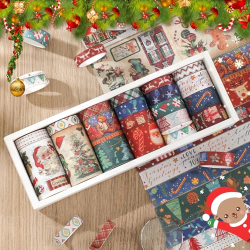 Durdiiy Weihnachten Washi Tape Set, Maskin Tape Multi-Muster Dekoratives Silberfolie Klebeband Bunt Abdeckband Papier Aufkleber für Scrapbook Kunsthandwerk Tape Geschenkverpackung (B-20) von Durdiiy