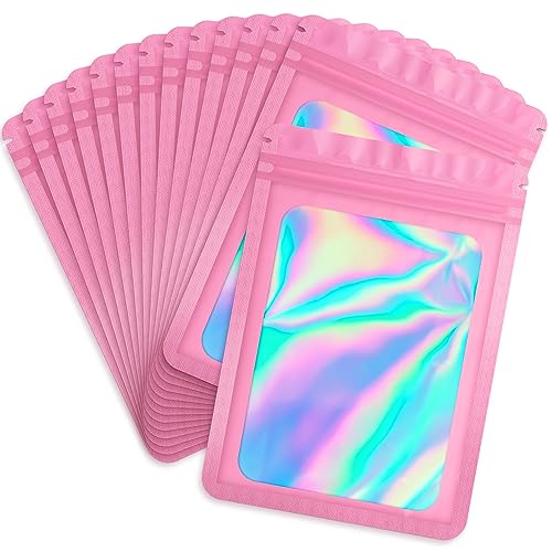 Durimoiy 100 Stück holographische Beutel wiederverschließbare Beutel, rosa Verpackung Baggies, Mylar Zip Lock Beutel, Zipper Sealing Beutel für Schmuck Probe Small Business (9x16 cm) von Durimoiy