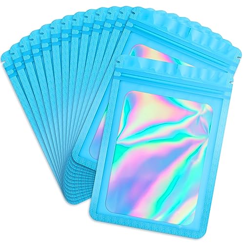 Durimoiy 100 Stück holographische Beutel wiederverschließbare Verpackungstaschen für niedliche kleine Kunststoff bunte Zip flache Folie Beutel Baggies für Ring (blau, 10,5x15 cm) von Durimoiy