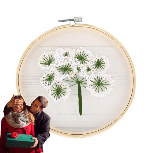 Duroecsain Blumen-Stickset, Stickset für Anfänger, Blumenmuster-Stickstich-Übungsset mit Muster und Anleitung, Stofffäden, Nadeln, Handstickzubehör für Anfänger und Experten von Duroecsain