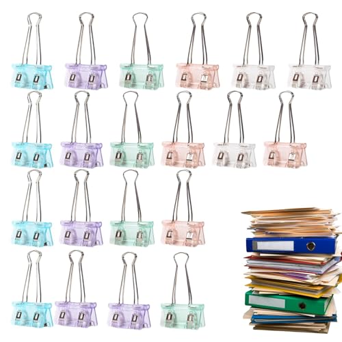 Duroecsain Klare Binder-Clips, bunte Binder-Clips - Zusammenklappbare Mehrzweck-Büroklammern - Niedliche, verschleißfeste Heftklammern, Büroklammern-Set für Lehrer und Schüler von Duroecsain