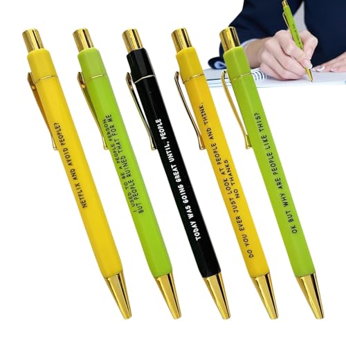 Duroecsain Mittlere Kugelschreiber,Stifte mit lustigen Zitaten | 5 Stück lustige Stifte mit mittlerer Spitze und schwarzer Tinte,Ermutigende, angenehm zu greifende, glatte Schreibstifte für lebendige von Duroecsain