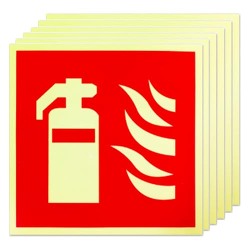 6 Stück Feuerlöscher Schild, Hochwertiges Hinweisschild Feuerlöscher, Feuerlöscher PVC Kleber, Nachleuchtend Selbstklebend, für Innen und Außen (15 x 15 cm - 3mm stark) von Duronge