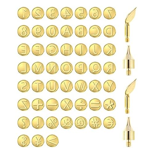 Durratou 56 PCS Brennen Spitze Set Buchstabe Brennen Werkzeug Gold Messing Für DIY Prägen Carving Brennen von Durratou