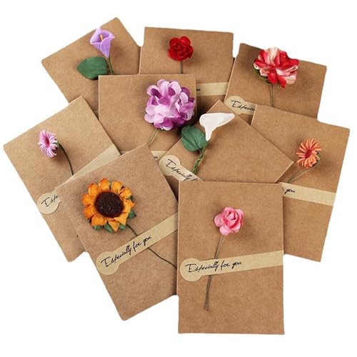 5 Stück Vintage Kraft papier Abschluss-Dankes karte, handschrift liche Abschluss-Segen-Nachricht-Karte mit getrockneter Blume für DIY von Dusarls