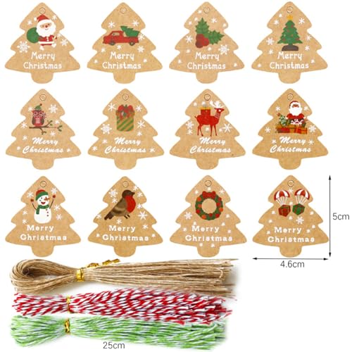 Weihnachts-Geschenkanhänger aus Kraftpapier, braunes Kraftpapier zum Aufhängen, Etikett mit Seil, Weihnachtsbaum-Form-Etikett für DIY, Weihnachten, Urlaub, Geschenkverpackung, Kartendekorationen von Dusarls